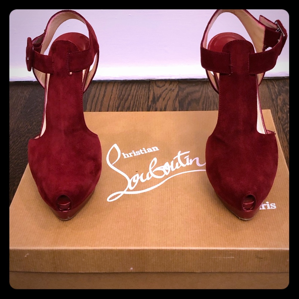 Christian Louboutin Orlan 140 Suede Dark Red Heels